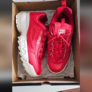 FILA Disrupter II Premium Patent Red Athletic Shoes Womans Size 9